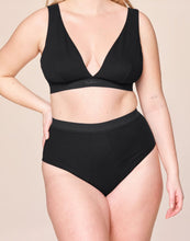 Load image into Gallery viewer, nueskin Gracee Rib Cotton High-Rise Cheeky Brief in color Jet Black and shape midi brief
