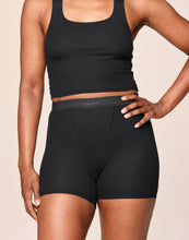 Load image into Gallery viewer, nueskin Hena Rib Cotton Shorts in color Jet Black and shape shortie
