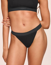 Load image into Gallery viewer, nueskin Tess Rib Cotton Mid-Rise Thong in color Jet Black and shape thong
