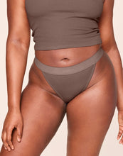 Load image into Gallery viewer, nueskin Tess Rib Cotton Mid-Rise Thong in color Deep Taupe and shape thong
