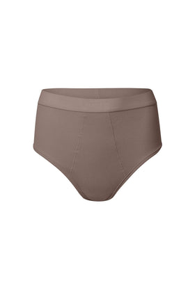 nueskin Gracee Rib Cotton High-Rise Cheeky Brief in color Deep Taupe and shape midi brief